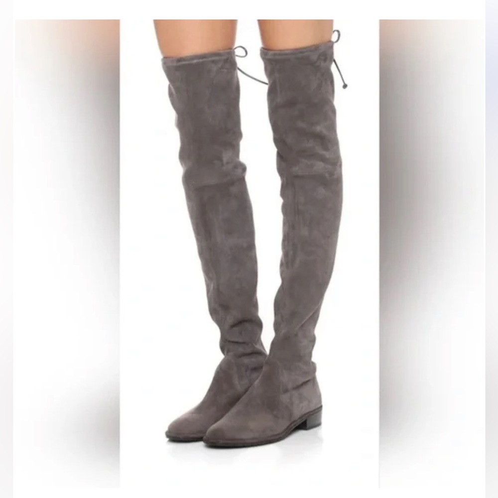 Stuart Weitzman stretch over the knee grey suede boots size 8.5